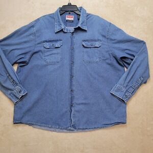 Wrangler Denim Shirt Comfort Flex Button Up Western‎ Wear Rodeo 3XL Blue Denim